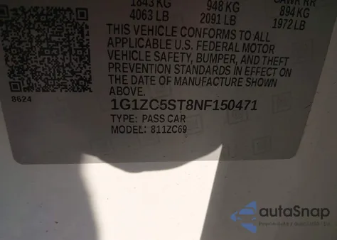 2022 Chevrolet Malibu Fwd 1Fl из США, поврежденный, VIN 1G1ZC5ST8NF150471